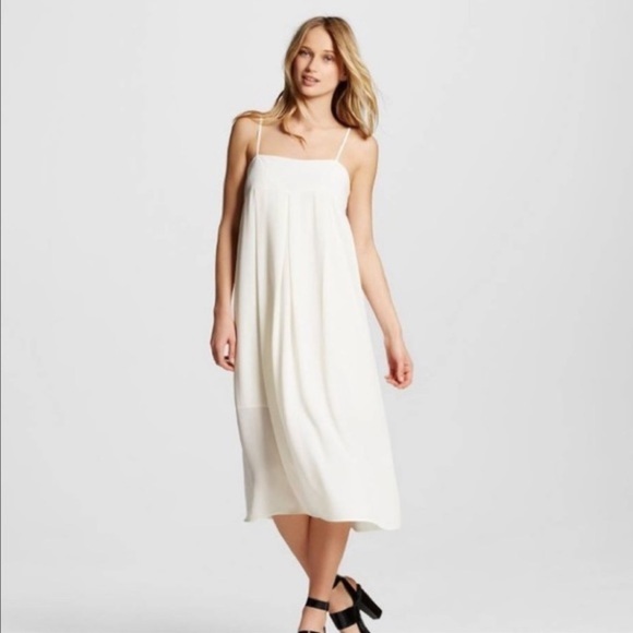 Who What Wear Ivory White Slip Midi Dress Minimalist Apron Style Size Medium NWT - Picture 4 of 9